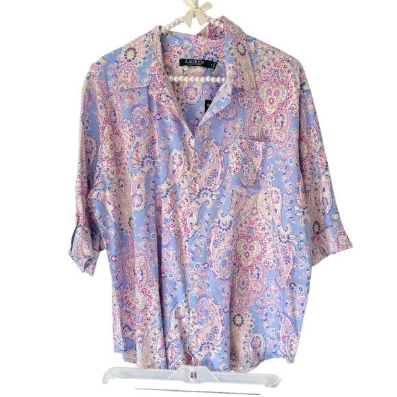 Lauren Ralph Lauren NWTs Blue Pink Capri Cotton Pajama Set Petite Large PL - Picture 3 of 10